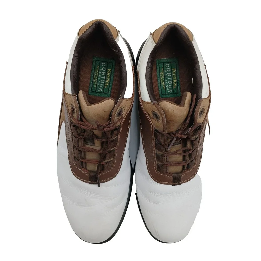 FootJoy‎ FJ Contour Series Golf Shoes White Brown Leather #54239 Men's Size 8 M